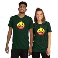 Image 1 of Short Sleeved T-shirt (Adult M/F) - Jack O Lantern Vintage Red-Yellow
