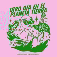 Image 5 of Camiseta Larga UNISEX -  'Otro Día En El Planeta Tierra' - Rosada y Verde - Serigrafía