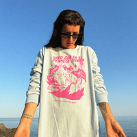 Image 2 of Camiseta Larga UNISEX -  'Otro Día En El Planeta Tierra' - Celeste y Rosa - Serigrafía