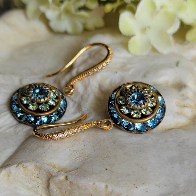 Swarovski Aqua and Peridot Green Drop Earrings