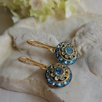 Image 3 of Swarovski Aqua and Peridot Green Drop Earrings