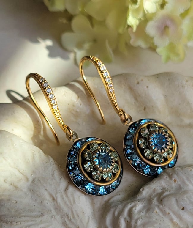 Swarovski Aqua and Peridot Green Drop Earrings