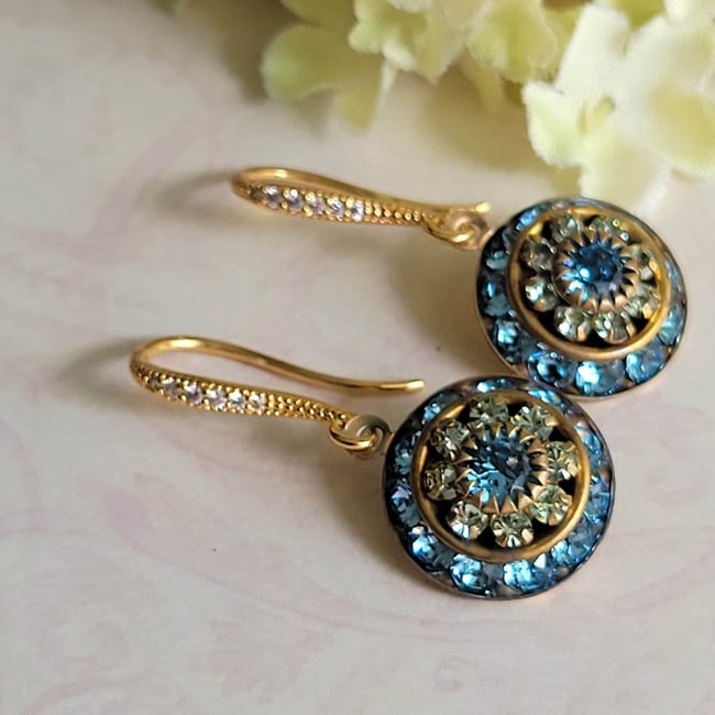 Swarovski Aqua and Peridot Green Drop Earrings