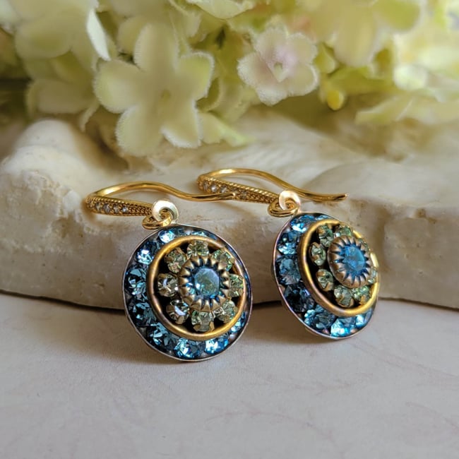 Swarovski Aqua and Peridot Green Drop Earrings