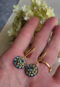 Image 8 of Swarovski Aqua and Peridot Green Drop Earrings