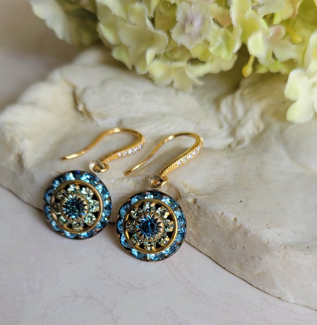 Swarovski Aqua and Peridot Green Drop Earrings