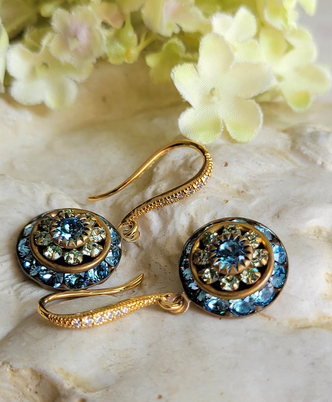 Swarovski Aqua and Peridot Green Drop Earrings