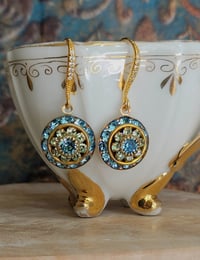 Image 10 of Swarovski Aqua and Peridot Green Drop Earrings