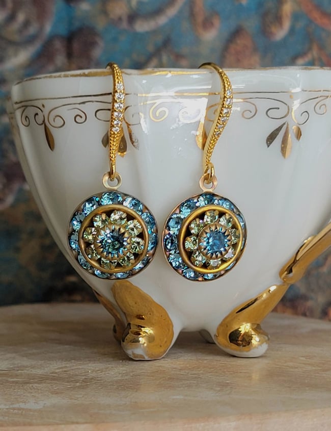 Swarovski Aqua and Peridot Green Drop Earrings