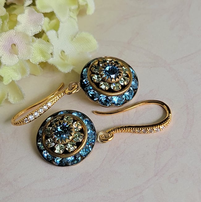 Swarovski Aqua and Peridot Green Drop Earrings