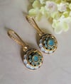 Rare and Limited Vintage Swarovsk Green-Blue (Pacific Opal) and White Opal Drop Earrings