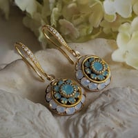 Image 1 of Swarovsk Green-Blue (Pacific Opal) and White Opal Drop Earrings