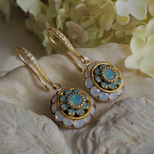Swarovsk Green-Blue (Pacific Opal) and White Opal Drop Earrings
