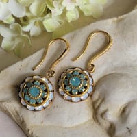 Image 4 of Swarovsk Green-Blue (Pacific Opal) and White Opal Drop Earrings