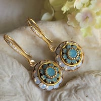 Image 6 of Swarovsk Green-Blue (Pacific Opal) and White Opal Drop Earrings