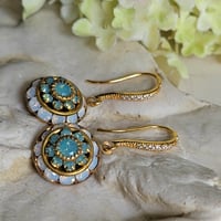 Image 5 of Swarovsk Green-Blue (Pacific Opal) and White Opal Drop Earrings