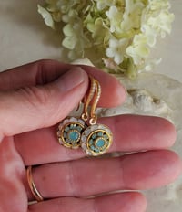 Image 2 of Swarovsk Green-Blue (Pacific Opal) and White Opal Drop Earrings