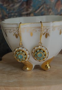 Image 3 of Swarovsk Green-Blue (Pacific Opal) and White Opal Drop Earrings