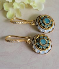 Image 9 of Swarovsk Green-Blue (Pacific Opal) and White Opal Drop Earrings