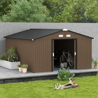 11' x 13' Outdoor Metal Garden Shed with Foundation Kit – Double Doors, Brown