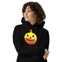 Image 2 of Long Sleeve Oversized Hoodie (Adult M/F) - Jack O Lantern Vintage Red-Yellow