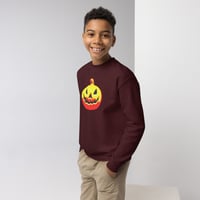 Image 6 of Youth Crewneck Sweatshirt - Jack O Lantern Vintage Red-Yellow