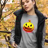 Image 4 of Long Sleeve Tee (Adult M/F) - Jack O Lantern Vintage Red-Yellow