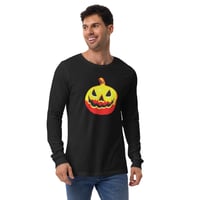 Image 3 of Long Sleeve Tee (Adult M/F) - Jack O Lantern Vintage Red-Yellow