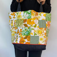 Image 3 of Sunny Denim Delight Handmade Tote Bag Upcycled Vintage Fabrics & Denim