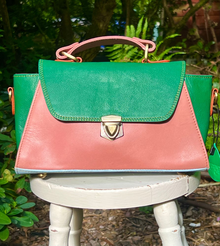 Image of Harlequin Collection Multicoloured Recycled Leather Handbag #22B