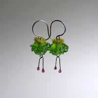 Image 1 of Hanging Flower earrings (clear green)