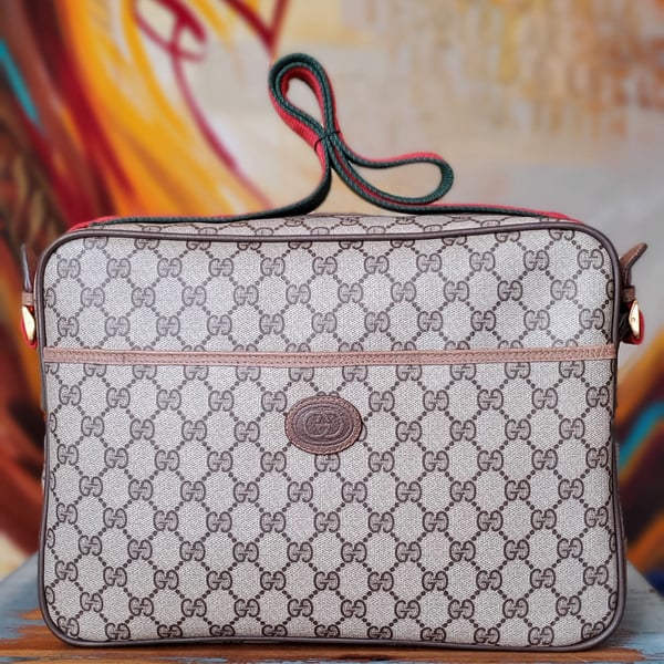 Image of Vtg Gucci Brown Monogram Messenger Bag/Clutch 