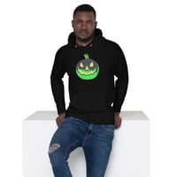 Image 1 of Long Sleeve Hoodie (Adult M/F) - Jack O Lantern Vintage Green-Black