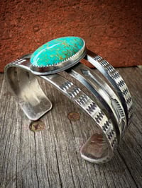 Image 2 of WL&A Handmade Ingot High Grade Patagonia Turquoise Arrow Cuff - Size 7 to 7.5" Wrist
