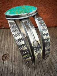 Image 3 of WL&A Handmade Ingot High Grade Patagonia Turquoise Arrow Cuff - Size 7 to 7.5" Wrist 