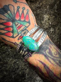 Image 5 of WL&A Handmade Ingot High Grade Patagonia Turquoise Arrow Cuff - Size 7 to 7.5" Wrist 
