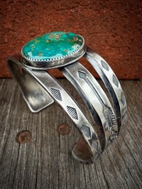 Image 3 of WL&A Handmade Ingot High Grade Phoenix Rising Turquoise Arrow Cuff - Size 7 to 7.5" Wrist