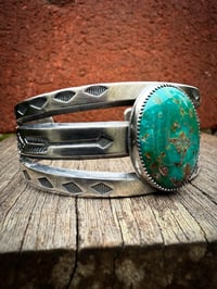 Image 2 of WL&A Handmade Ingot High Grade Phoenix Rising Turquoise Arrow Cuff - Size 7 to 7.5" Wrist