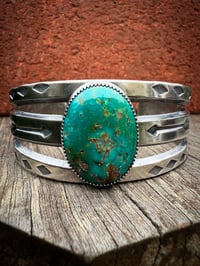 Image 1 of WL&A Handmade Ingot High Grade Phoenix Rising Turquoise Arrow Cuff - Size 7 to 7.5" Wrist