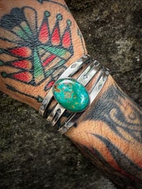 Image 4 of WL&A Handmade Ingot High Grade Phoenix Rising Turquoise Arrow Cuff - Size 7 to 7.5" Wrist