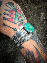 Image 5 of WL&A Handmade Ingot High Grade Phoenix Rising Turquoise Arrow Cuff - Size 7 to 7.5" Wrist