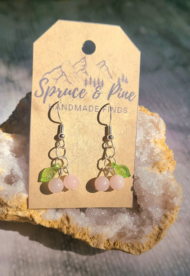 Rose Quartz & Sterling Silver Handmade Cherry Earrings
