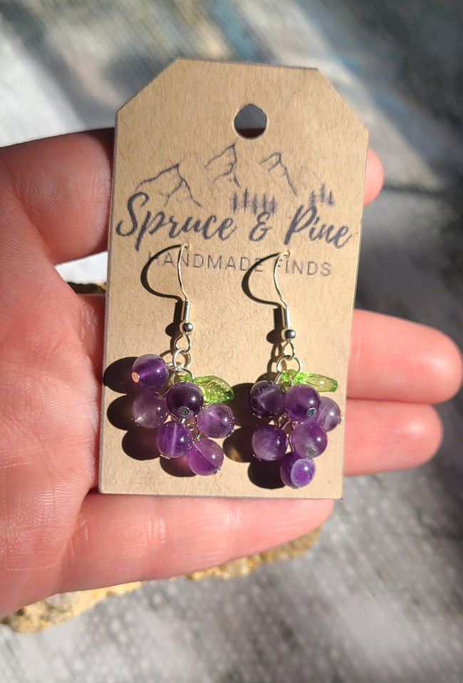 Handmade Sterling Silver & Natural Amethyst Grape Earrings