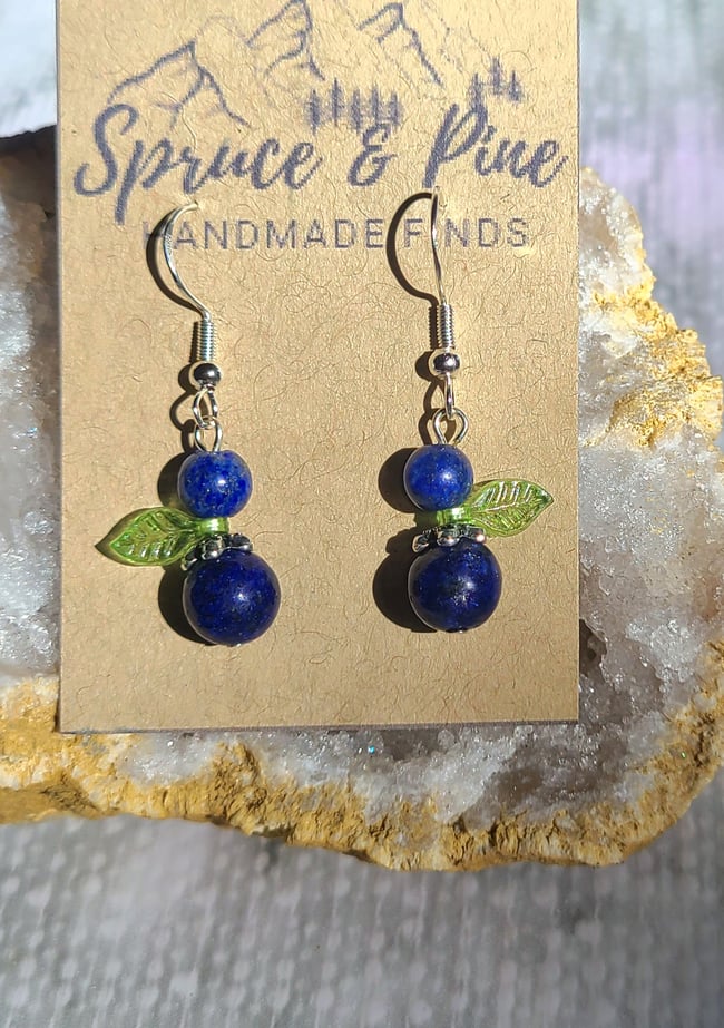 Natural Lapis Lazuli Gemstone & Sterling Silver Blueberry Earrings