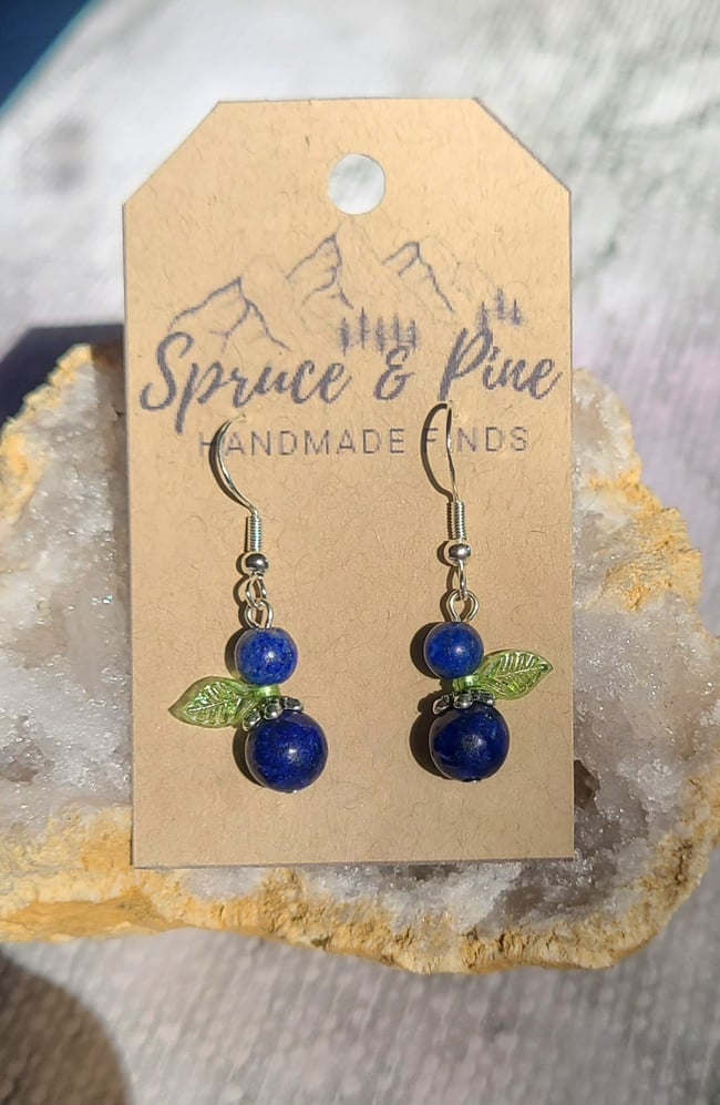 Natural Lapis Lazuli Gemstone & Sterling Silver Blueberry Earrings