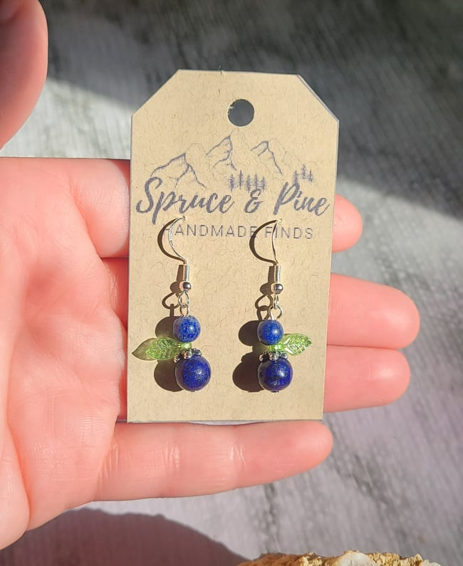 Natural Lapis Lazuli Gemstone & Sterling Silver Blueberry Earrings