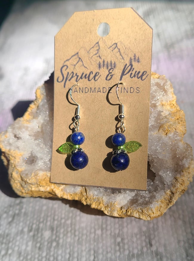 Natural Lapis Lazuli Gemstone & Sterling Silver Blueberry Earrings