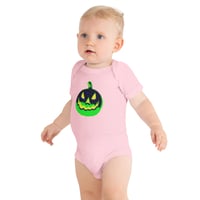 Image 2 of Baby Short Sleeve Onesie - Jack O Lantern Vintage Green-Black