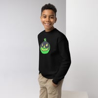 Image 2 of Youth Crewneck Sweatshirt - Jack O Lantern Vintage Green-Black