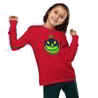 Image 2 of Youth Long Sleeve Tee - Jack O Lantern Vintage Green-Black